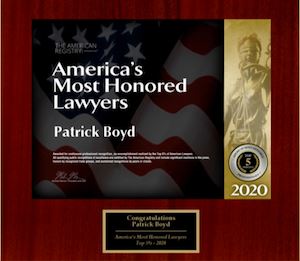 Award - Patrick Boyd: America's Most Honored Lawyers 2020