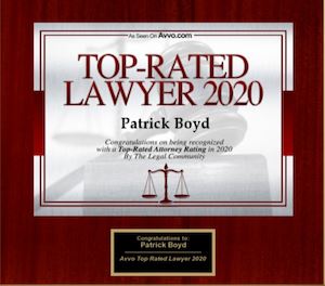 Badge - Avvo Top-Rated Lawyer: Patrick Boyd - 2020